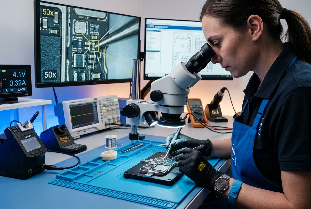 Phone Repair Technician working on a smartphone