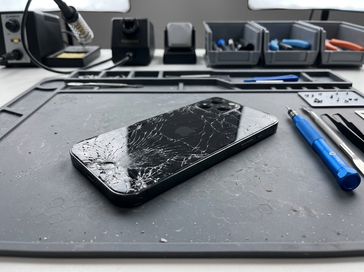 Before: shattered phone screen